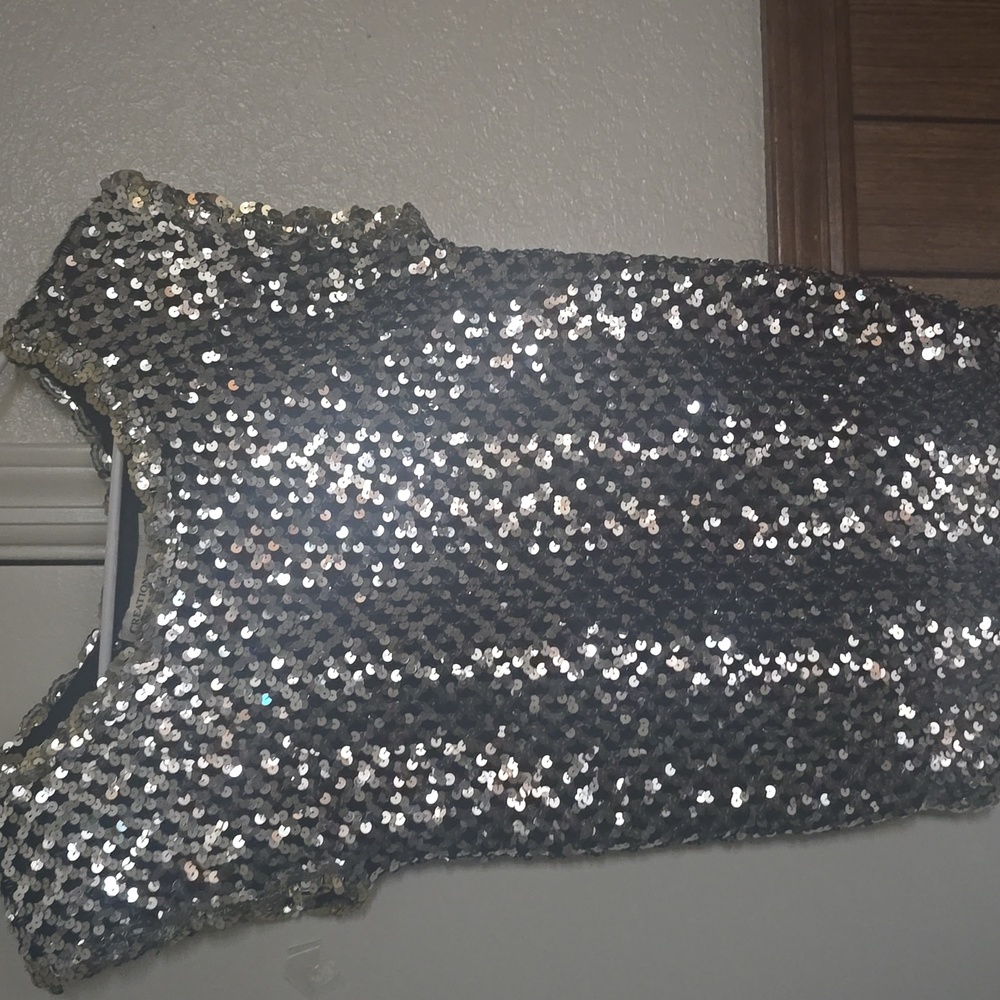 Vintage CREATIONS III Silver And Gold Sequin Cap-Sleeve Women's Top - Black